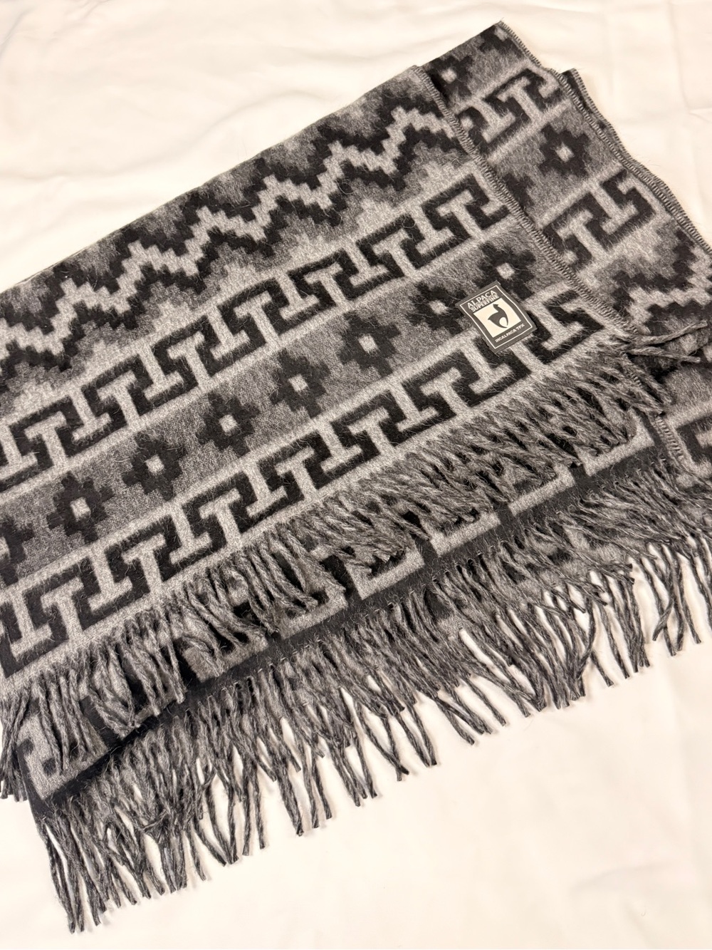 Incalpaca TPX Alpaca Wool Blanket Throw Black & Gray Aztec Geometric 52” X 64”